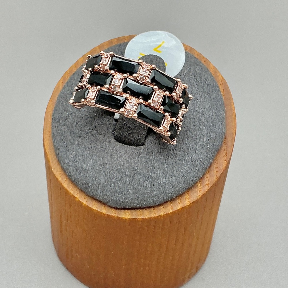 Bomb Party Daydream Vibes Ring Black Rose Gold Plated Baguette Cubic Zirconia 7